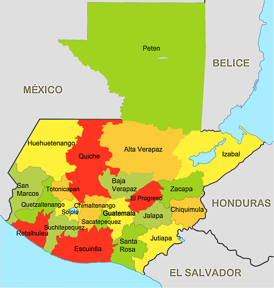 Mapa de Guatemala con regiones