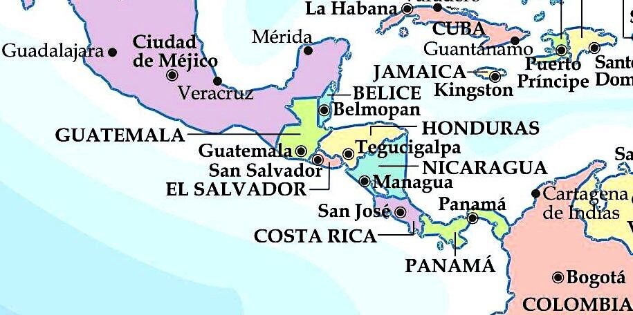 Mapa de Guatemala con países limítrofes