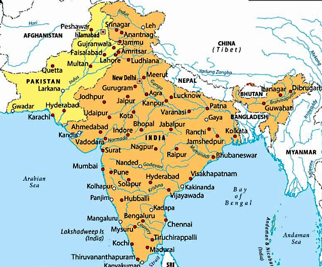 Mapa de India y Pakistán