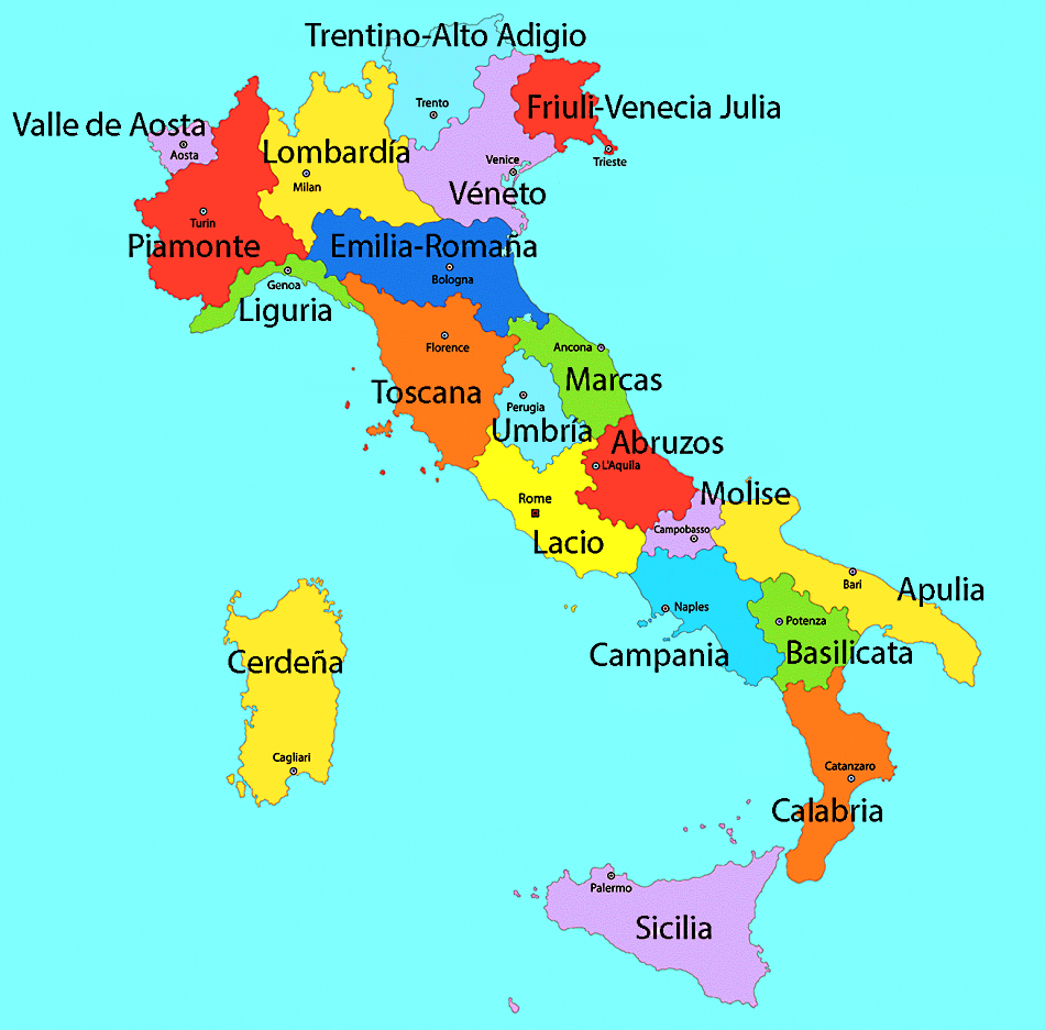 Mapa de Italia con ciudades y regiones
