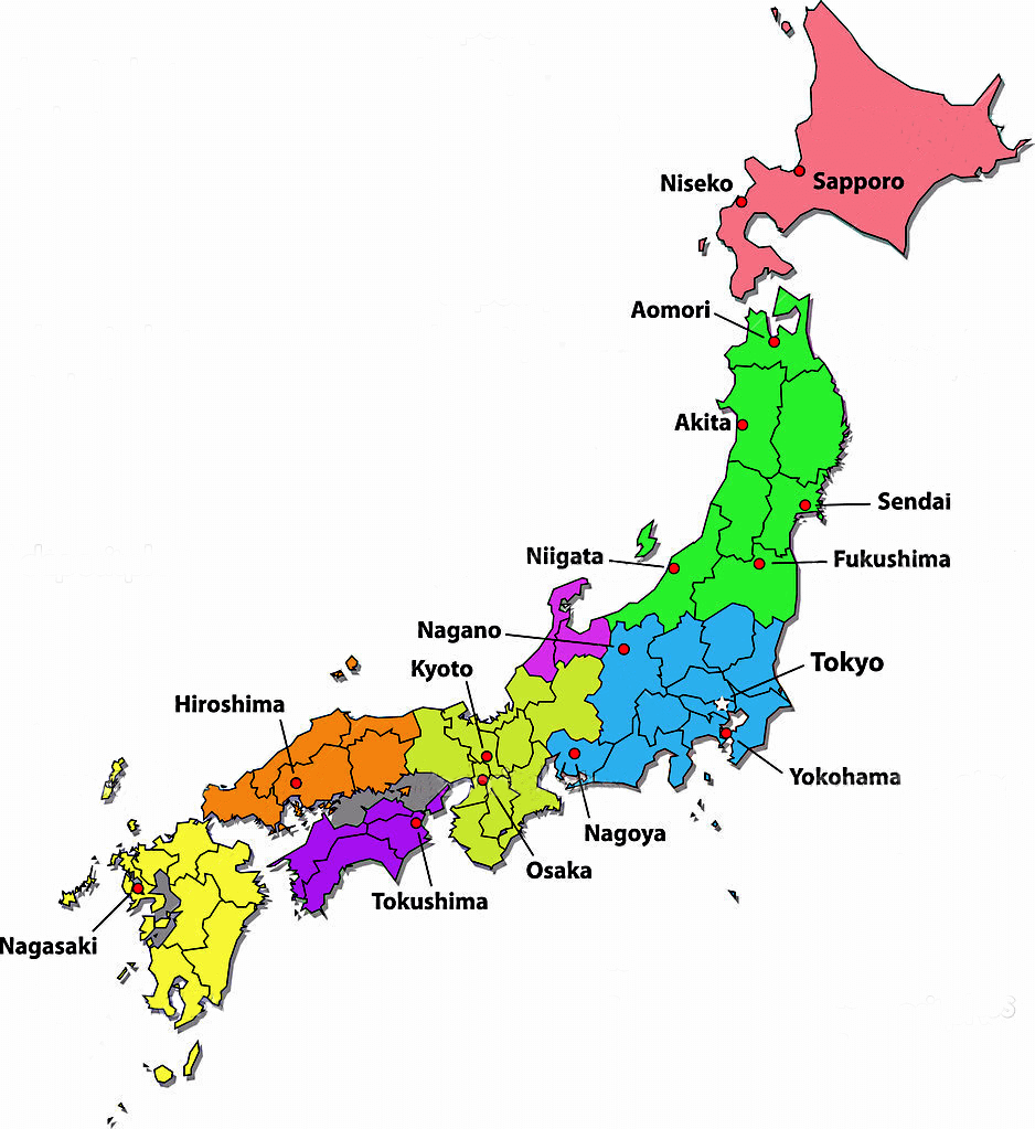Mapa de Japón con regiones