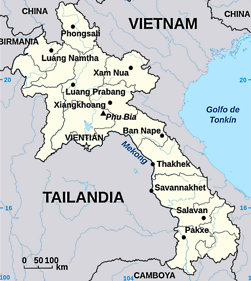 Mapa de Laos con ciudades