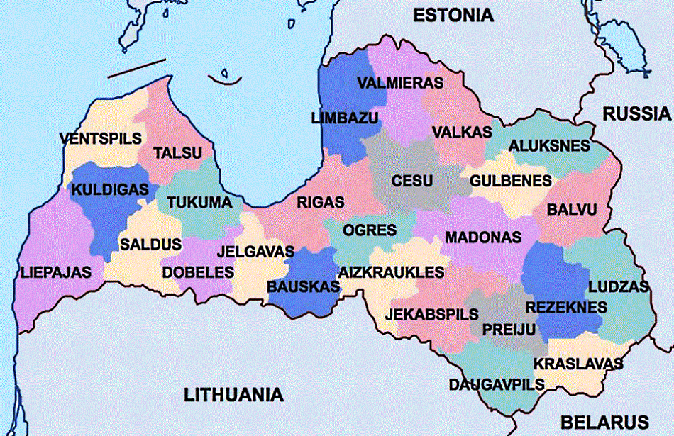 Mapa de Letonia con regiones