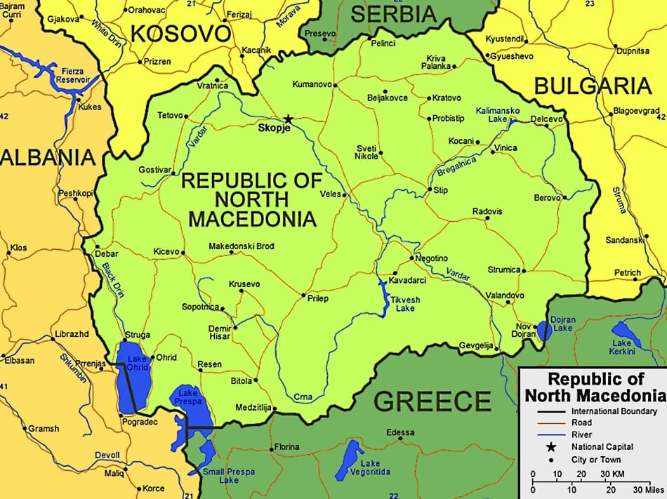 Mapa de Macedonia del Norte con ciudades