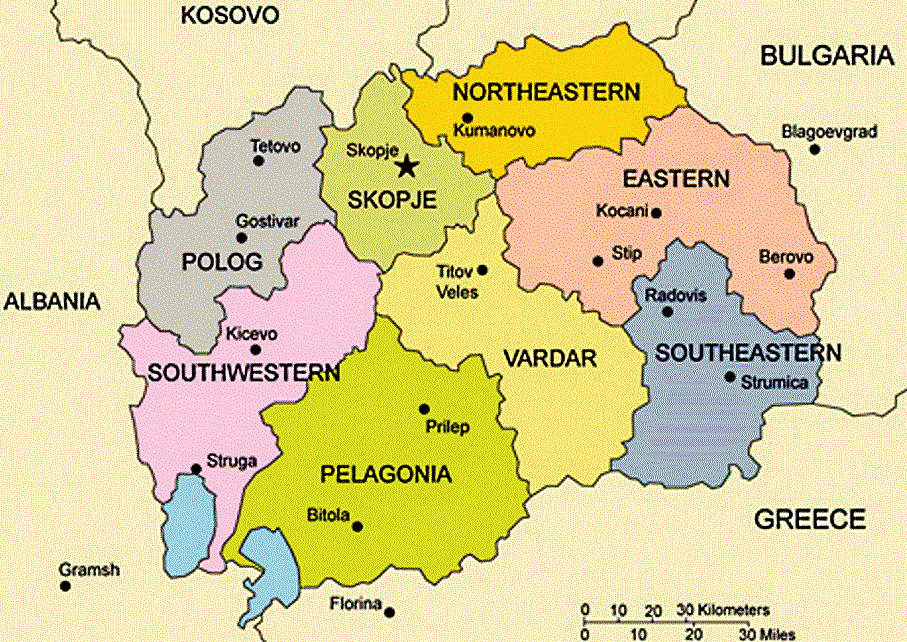 Mapa de Macedonia con regiones