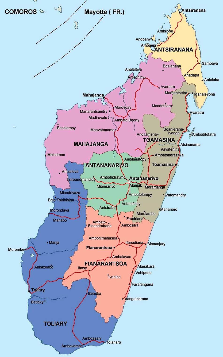 Mapa de Madagascar con provincias