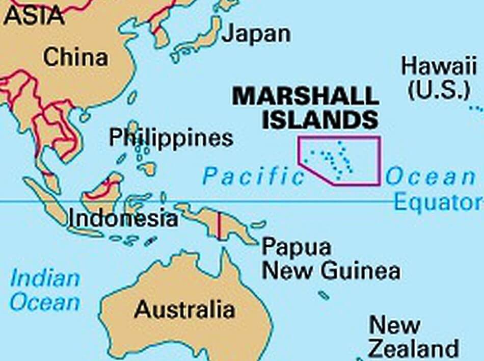 Mapa de la ubicación de las islas Marshall en el océano