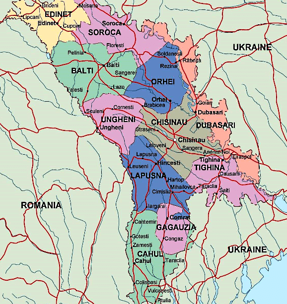 Mapa de Moldavia con distritos