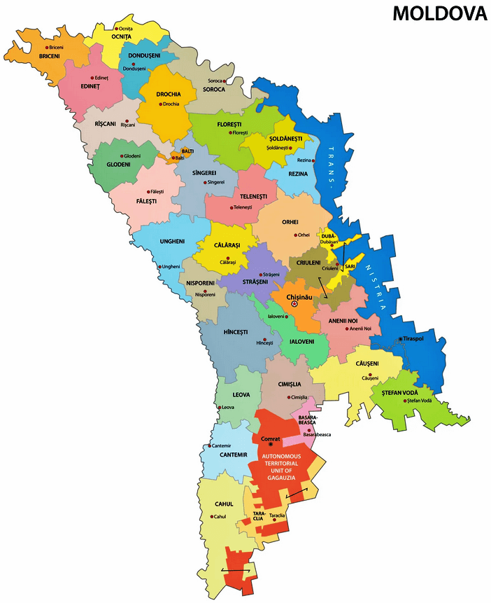 Mapa político de Moldavia