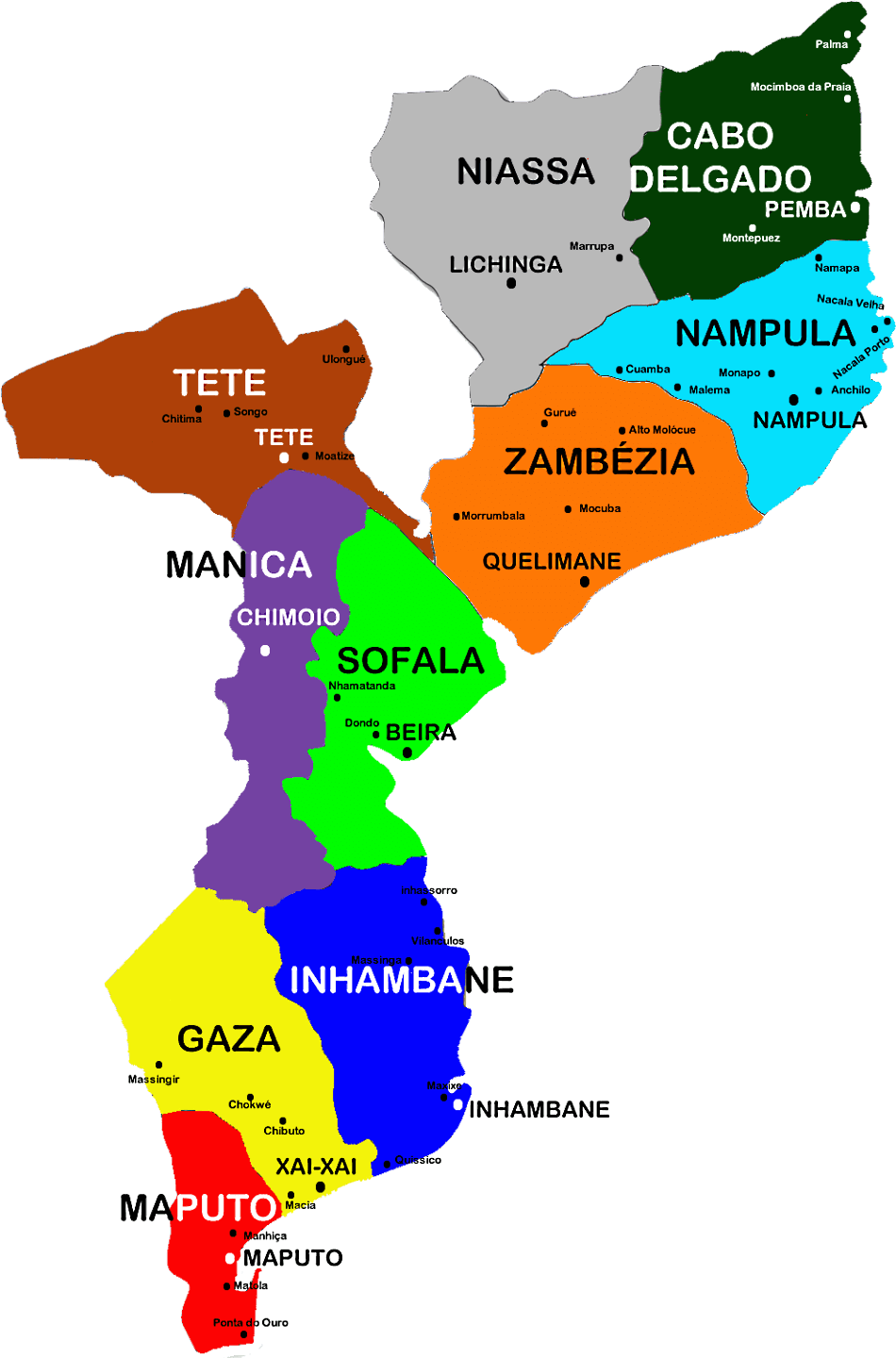 Mapa de Mozambique con provincias