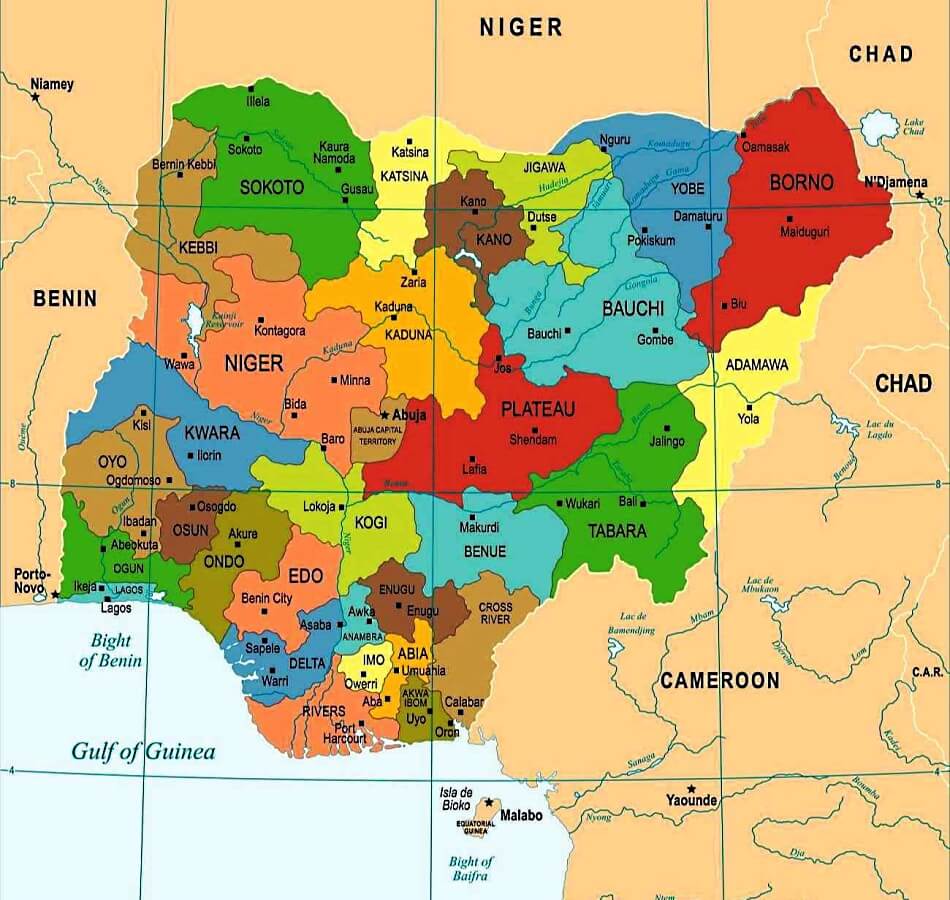 Mapa de Nigeria con Estados