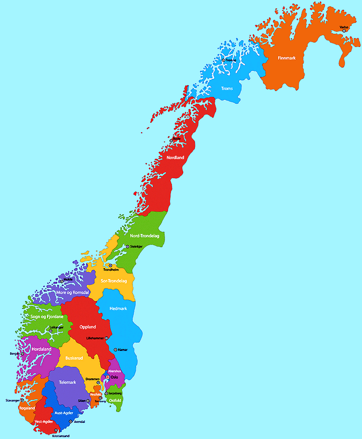 Mapa de Noruega con regiones