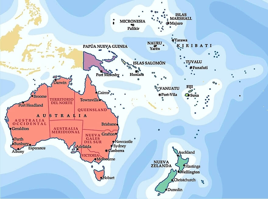 Mapa de Australia e islas de Oceanía