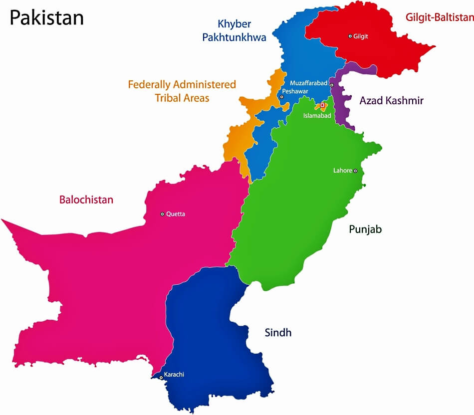 Mapa de Pakistán con provincias