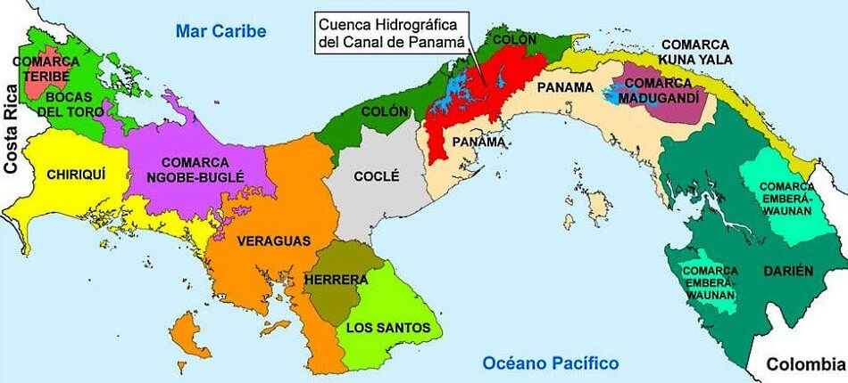 Mapa de Panamá con el canal de Panamá