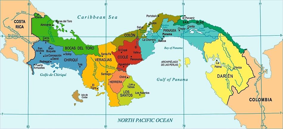 Mapa de Panamá con provincias. Mapa político de Panamá.