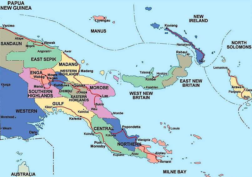 Mapa de Papúa Nueva Guinea con provincias