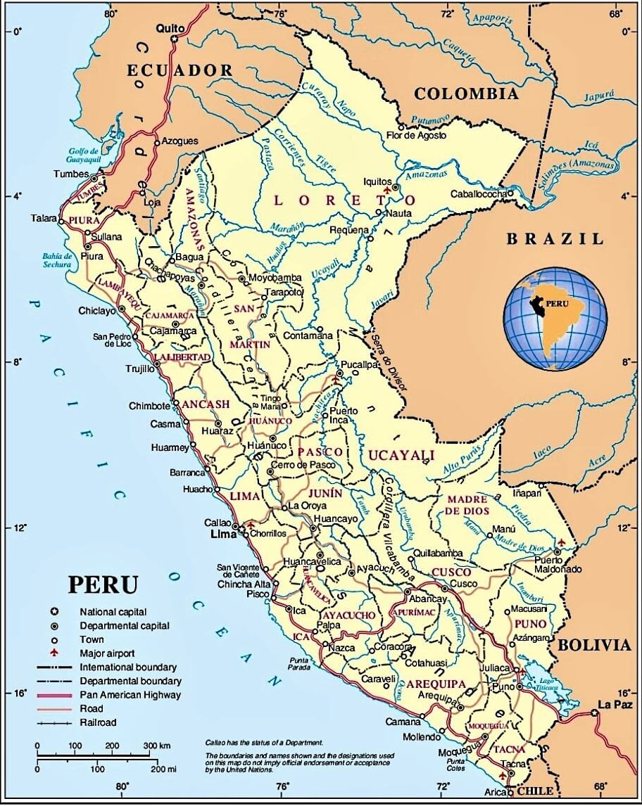 Mapa de Peru con ciudades