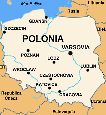 Mapa de Polonia con ciudades