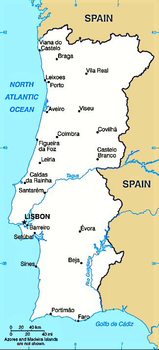 Mapa de Portugal con ciudades