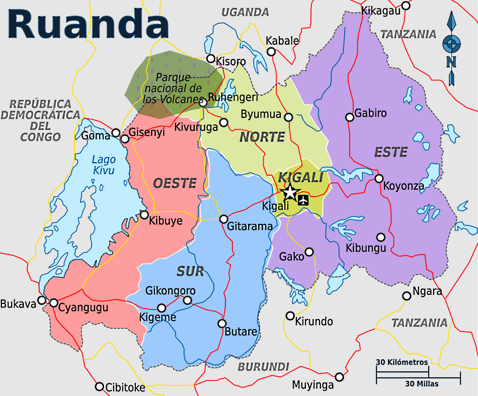 Mapa de Ruanda con provincias