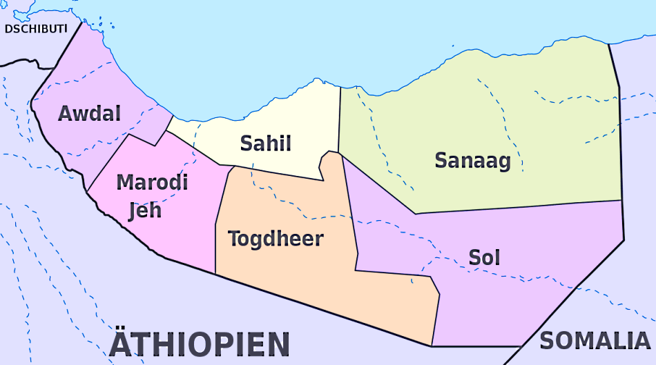 Mapa de Somalilandia con áreas