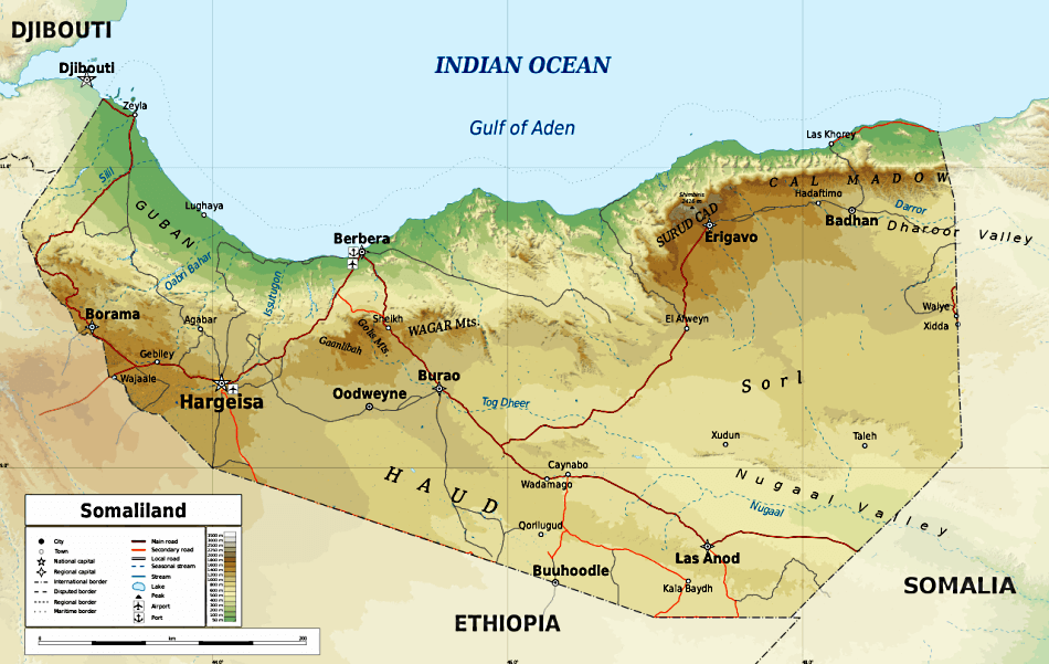 Mapa geográfico de Somalilandia