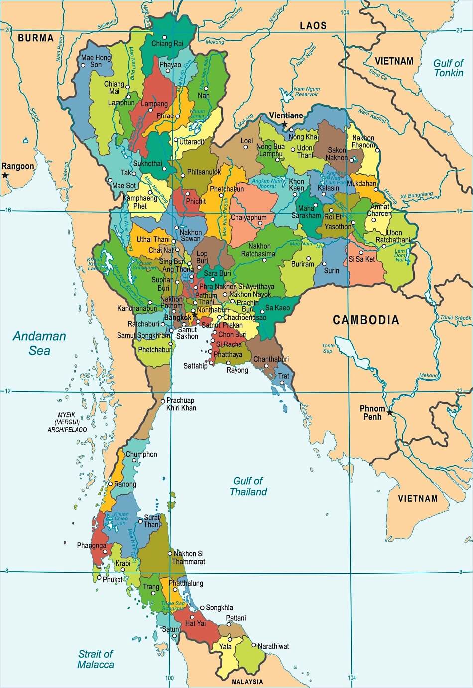 Mapa de Tailandia con provincias