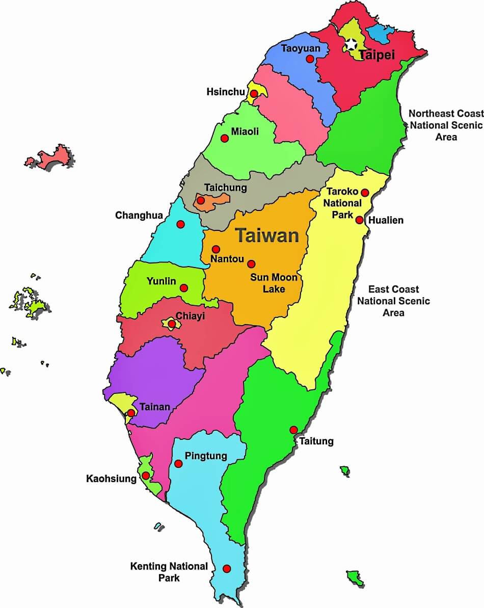 Mapa de Taiwán con condados