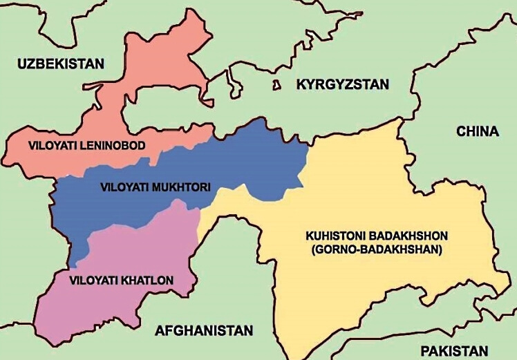 Mapa de Tayikistán con provincias