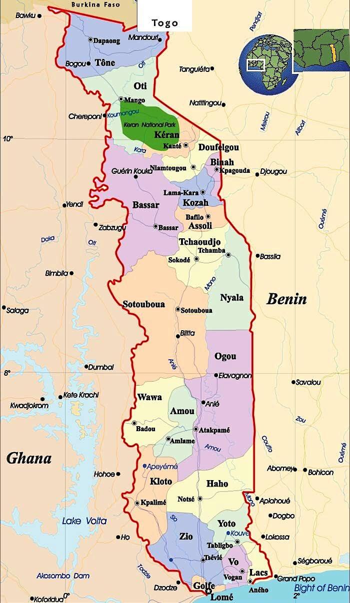 Mapa de Togo con regiones