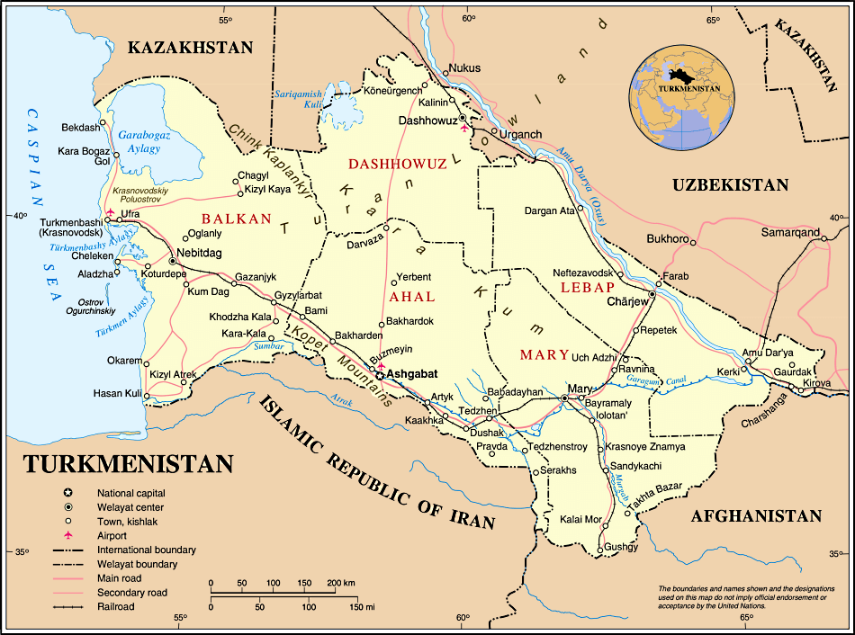 Mapa de Turkmenistán con regiones
