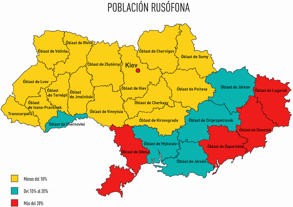 Mapa de Ucrania por regiones con población