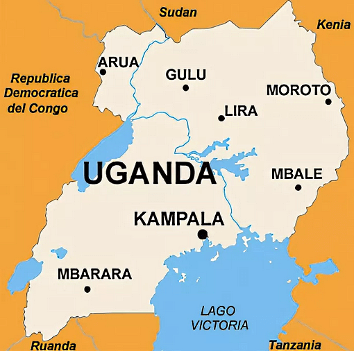 Mapa de Uganda con ciudades