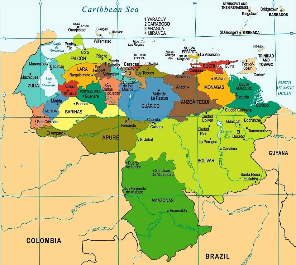 Mapa de Venezuela con Estados y ciudades