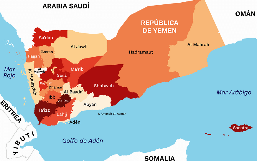 Mapa de Yemen con provincias