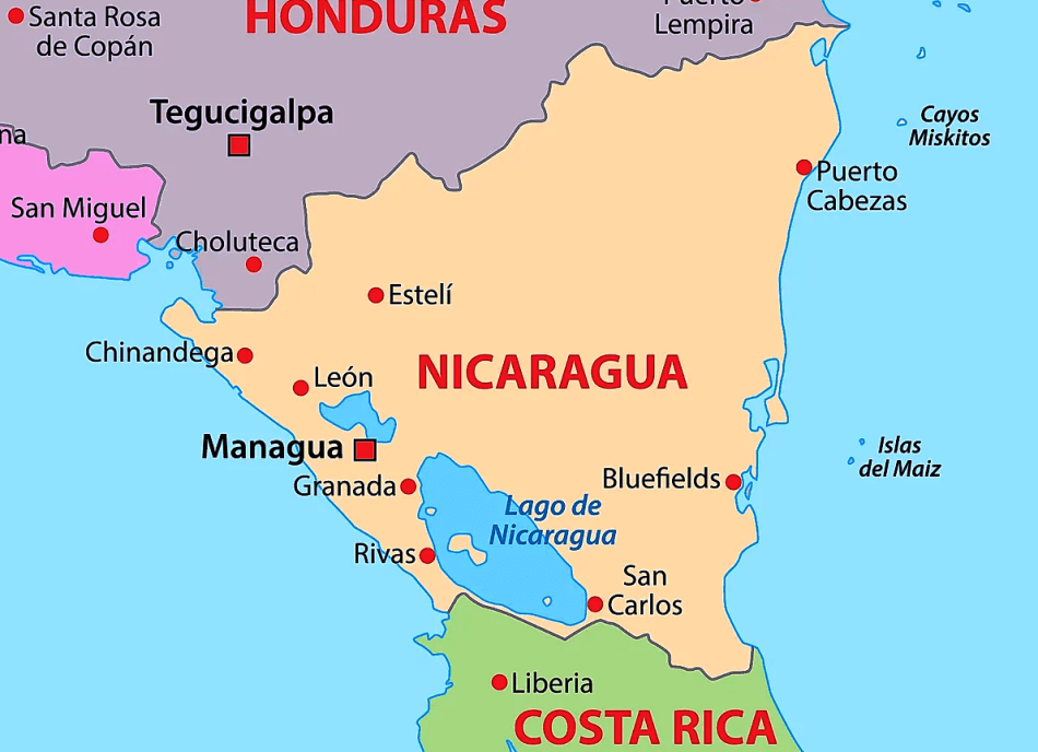 Mapa de Nicaragua con ciudades