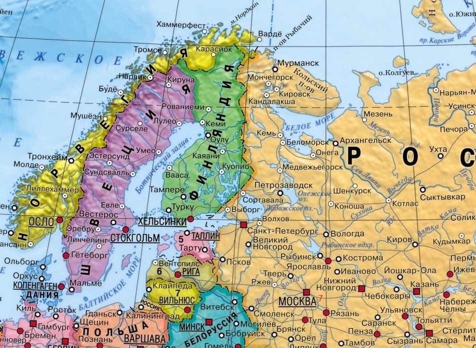 Карта Финляндии на русском языке с крупными городами
