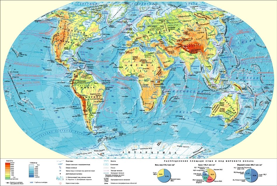 Физическая карта полушарий что показано