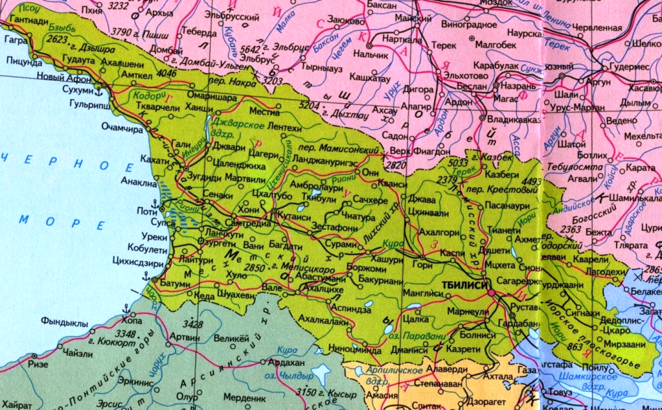 Карта Грузии с городами и дорогами на русском языке