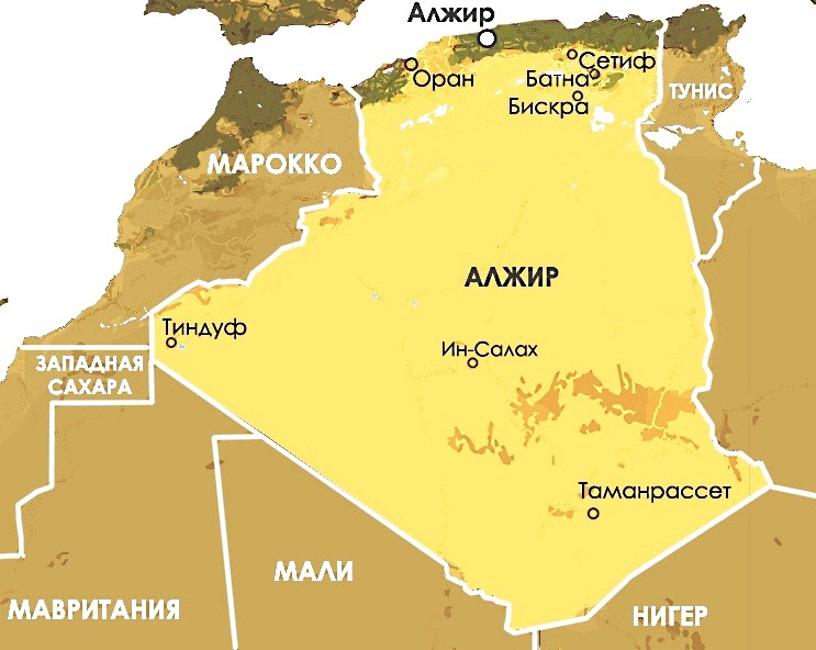 Карта Алжира на русском языке с городами