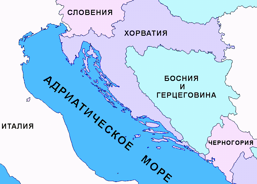 Карта Хорватии с соседними странами на русском языке