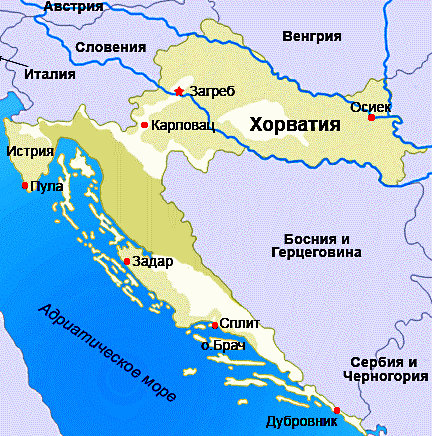 Карта Хорватии с граничащими странами