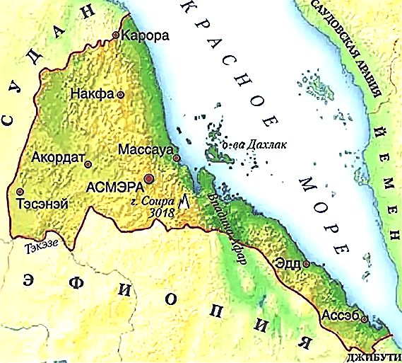 Карта Эритреи с городами на русском языке