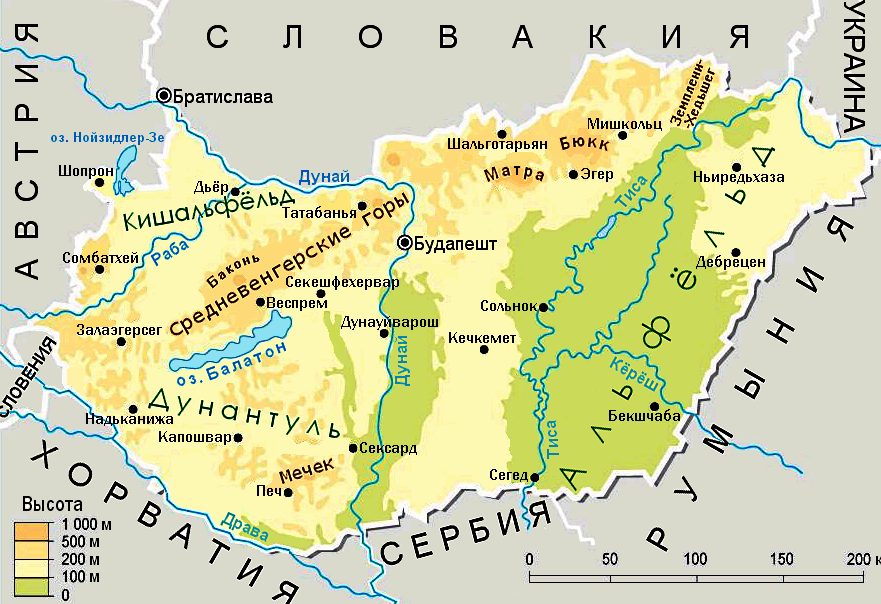 Географическая карта Венгрии на русском языке