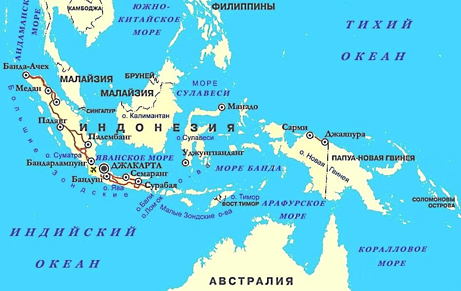 Карта Индонезии с городами на русском языке