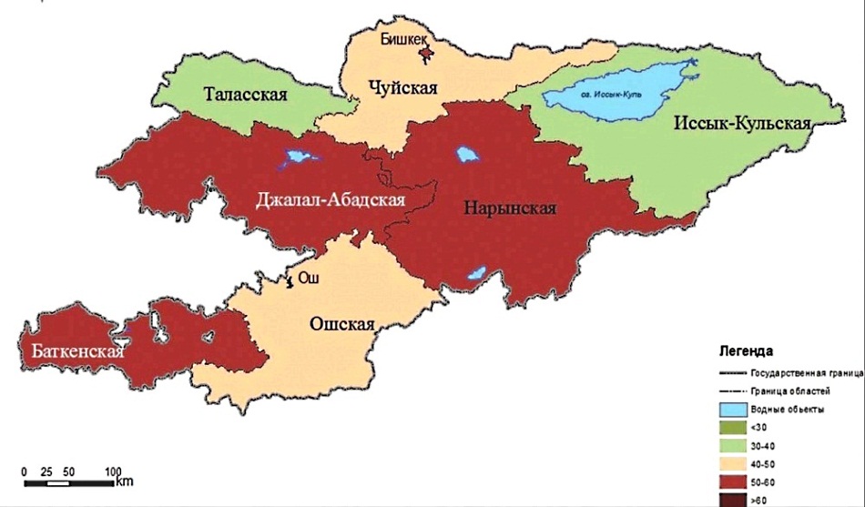 Карта Кыргызстана с регионами