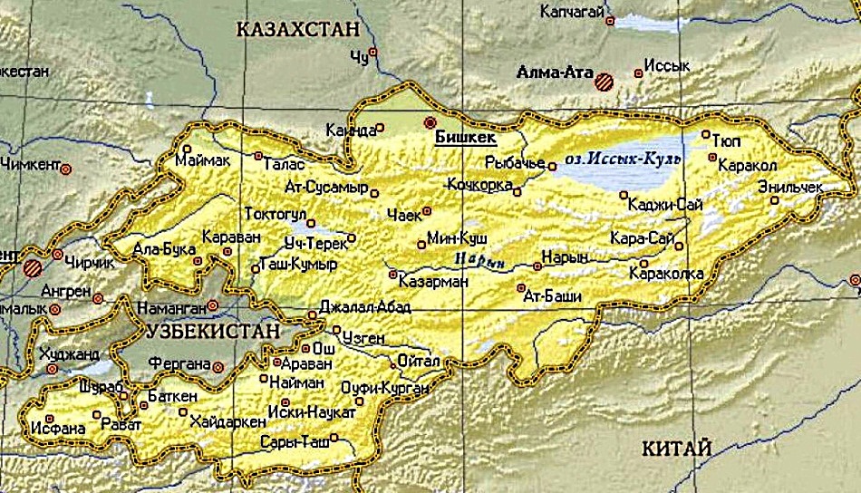 Карта Киргизии с городами на русском языке