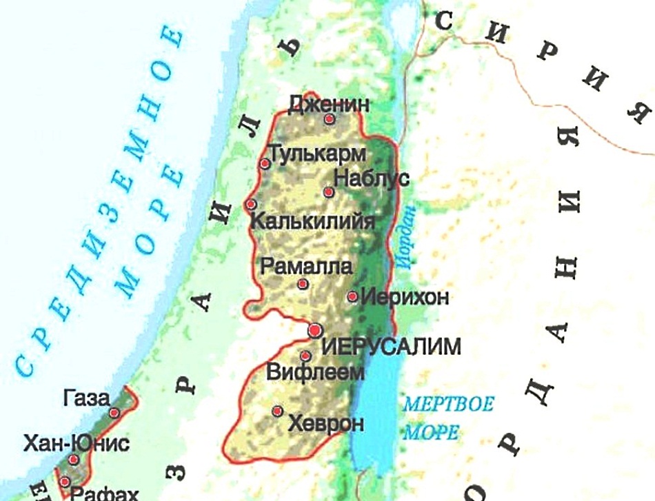 Карта Палестины с городами на русском языке