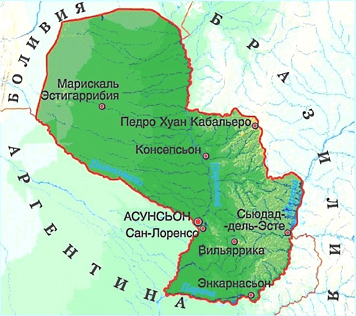 Карта Парагвая с городами на русском языке